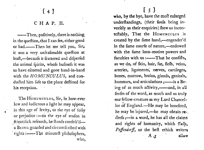 Laurence Sterne, Tristram Shandy, Vol. I, 2nd ed. 1760, pp. 4-5